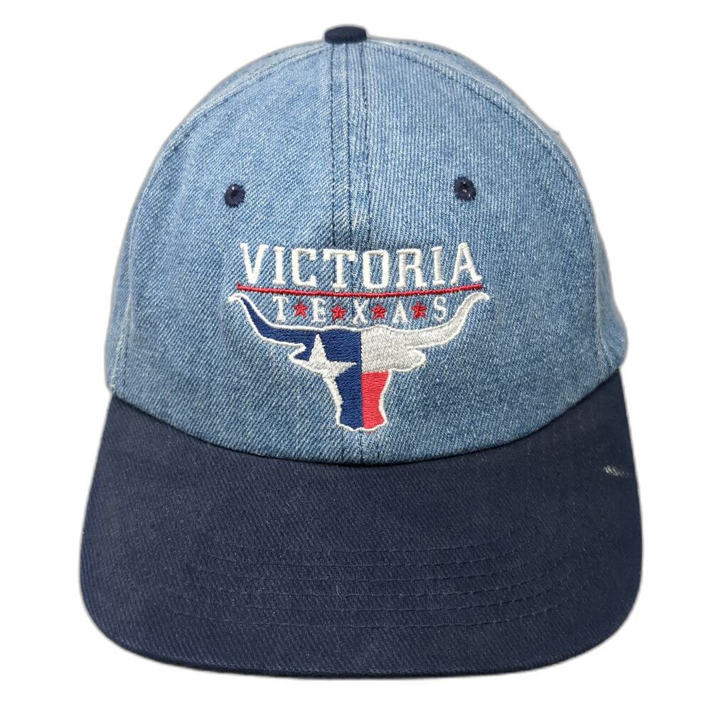 HiT Baseball Cap Blue One Size Victoria Texas Steer Flag Slideback Cotton Hat